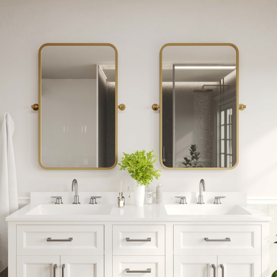 Finlay 35" x 27" Metal Pivot Wall Mirror - Large Accent Vanity Mirror for Bathroom in Gold