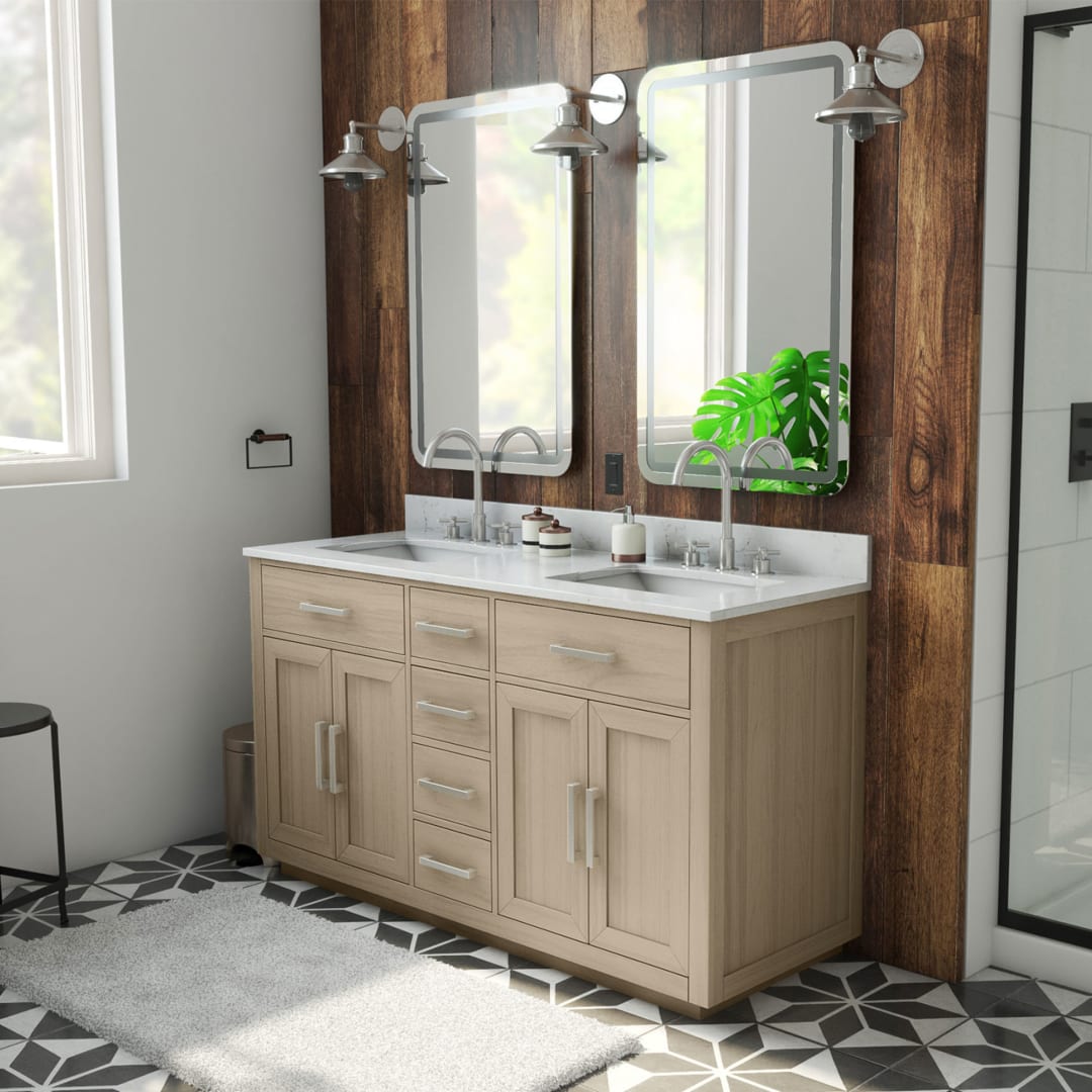 DreamLine Dexterity 60 inch W x 22 inch D x 34 inch H Double Rectangular Sink Vanity in Light Sage with White Top