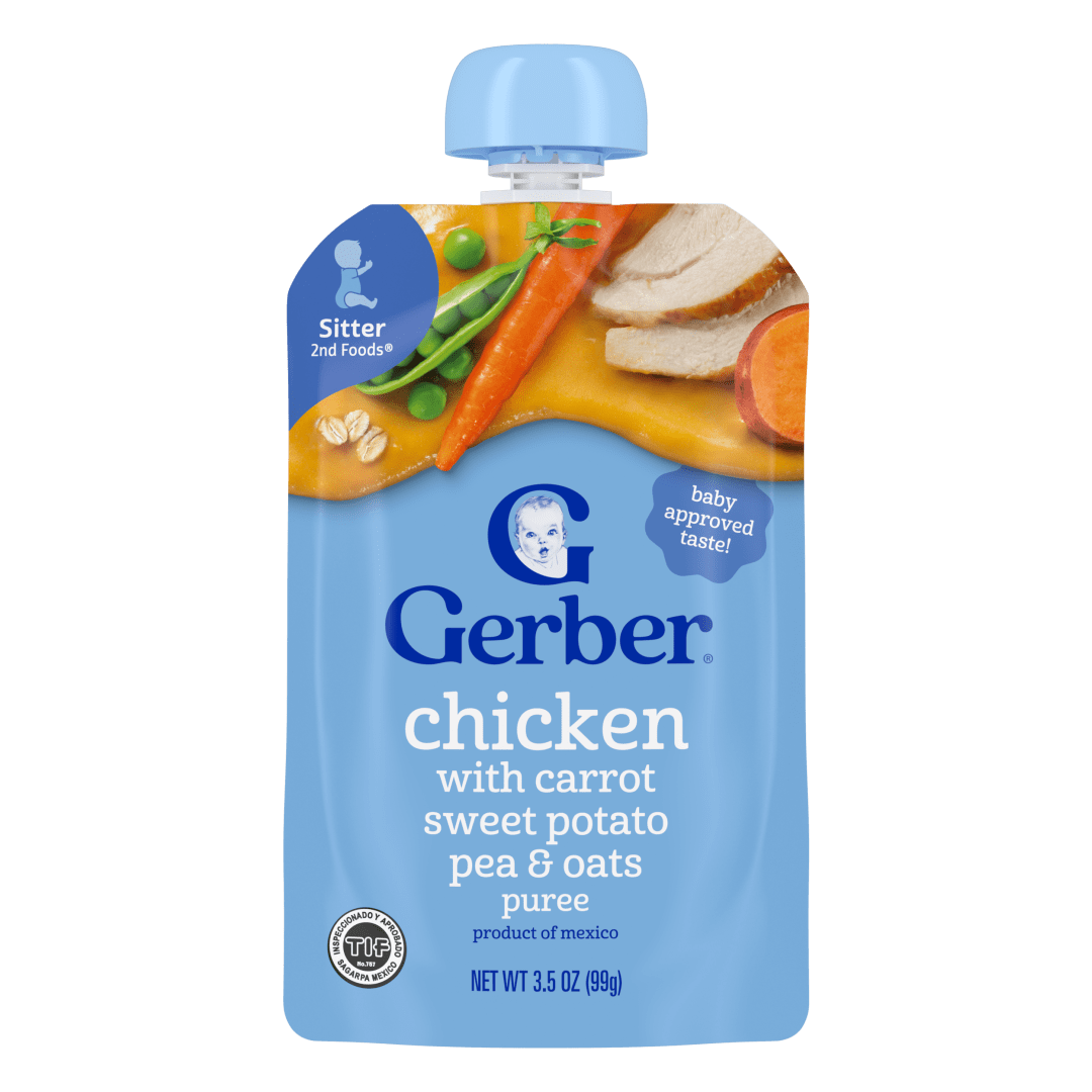 Gerber Stage 2 Baby Food, Carrot Sweet Potato Chicken & Peas, Baby Food Pouches, Puree 