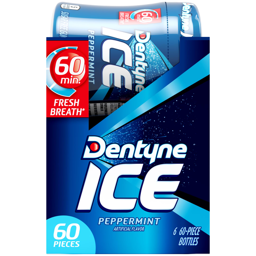 Dentyne Ice Sugar Free Chewing Gum Peppermint 60 pc Bottles - 6 Pack