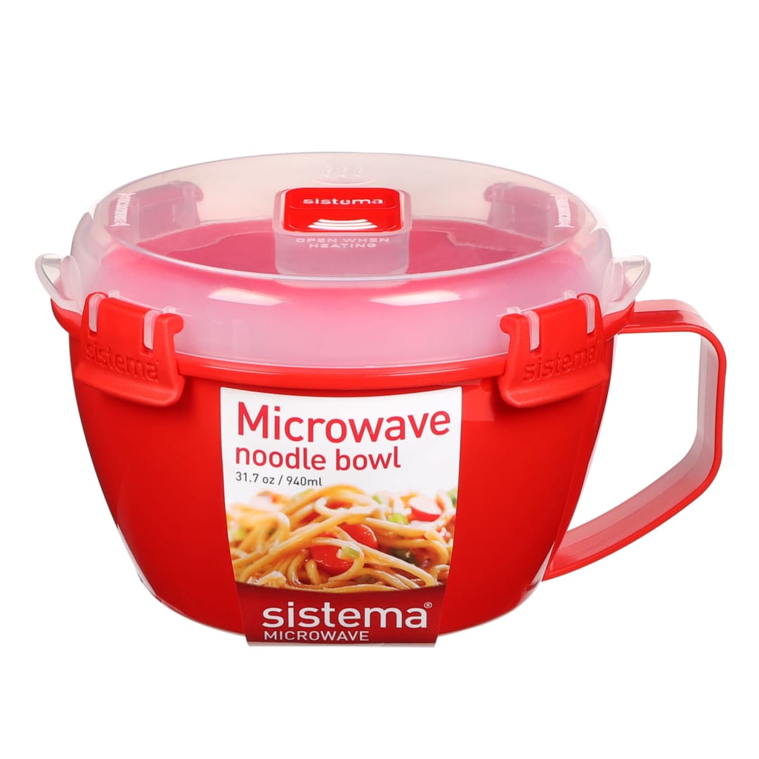 Sistema Microwave Noodle Bowl | 940ml. Microwave Food Container with Steam Release Vent | BPA-Free | Red [1109]