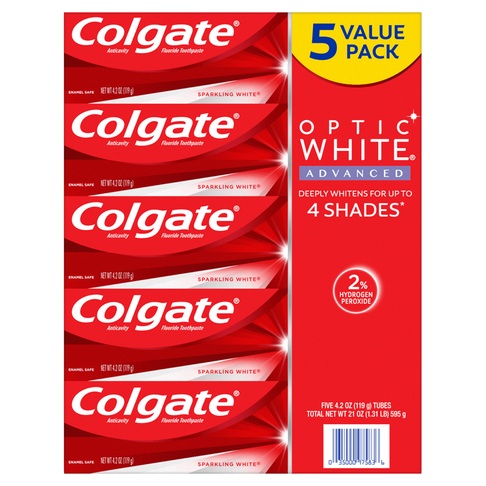 Colgate Optic White Advanced Hydrogen Peroxide Toothpaste Pack in Sparkling White