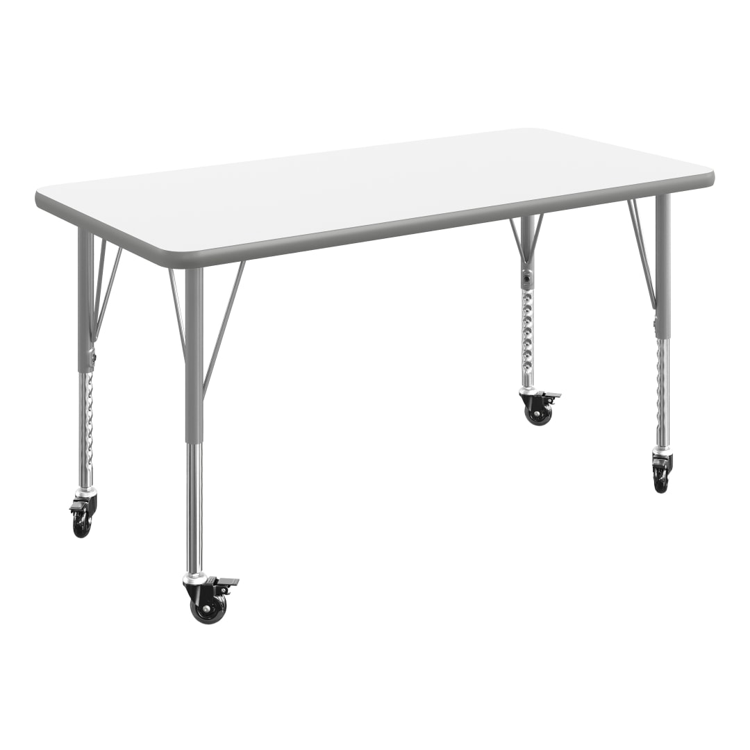 Wren 48" x 24" Adjustable Height Activity Table, Thermal Laminate Top, Short Legs with Locking Casters, White