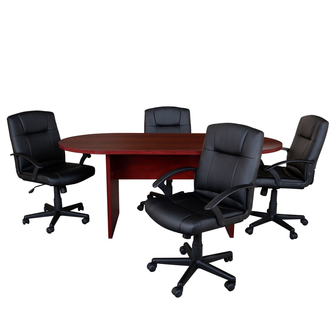 Lake 5 Piece Mahogany Oval Conference Table Set with 4 Black LeatherSoft-Padded Task Chairs