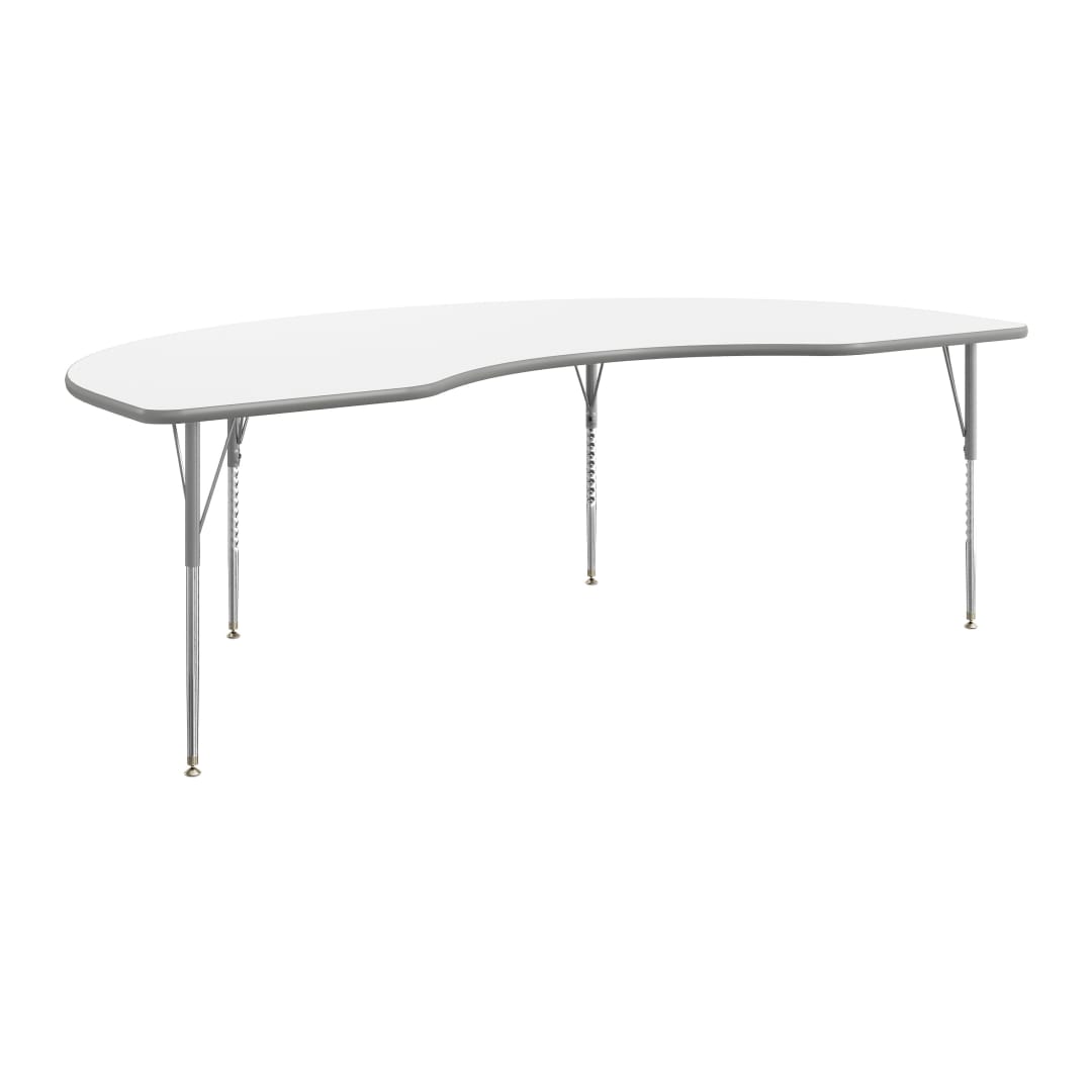 Wren 96" x 48" Kidney Adjustable Height Activity Table, Thermal Laminate Top, Standard Legs, White