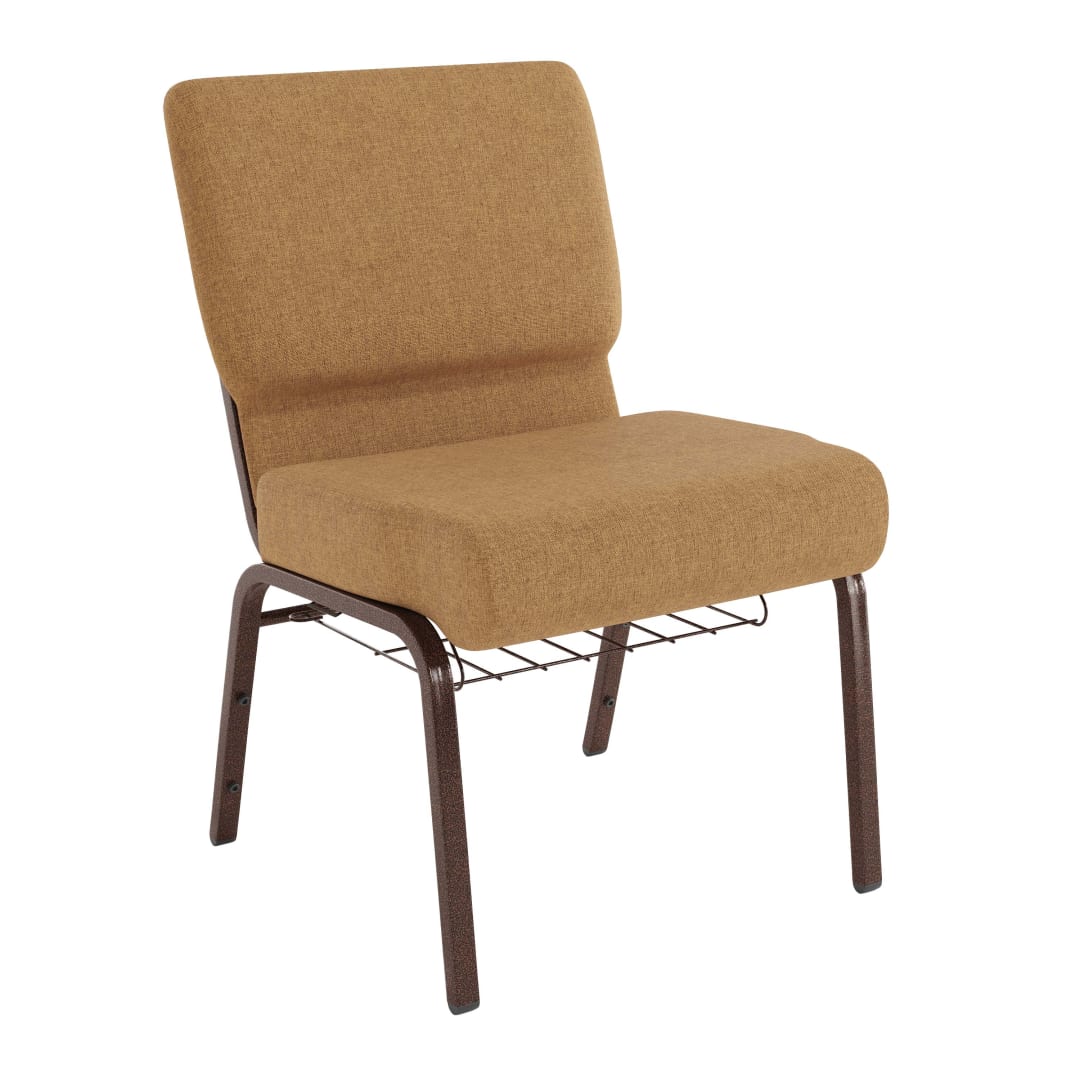 4 Pack HERCULES Series 21''W Church Chair in Caramel Fabric with Cup Book Rack - Copper Vein Frame