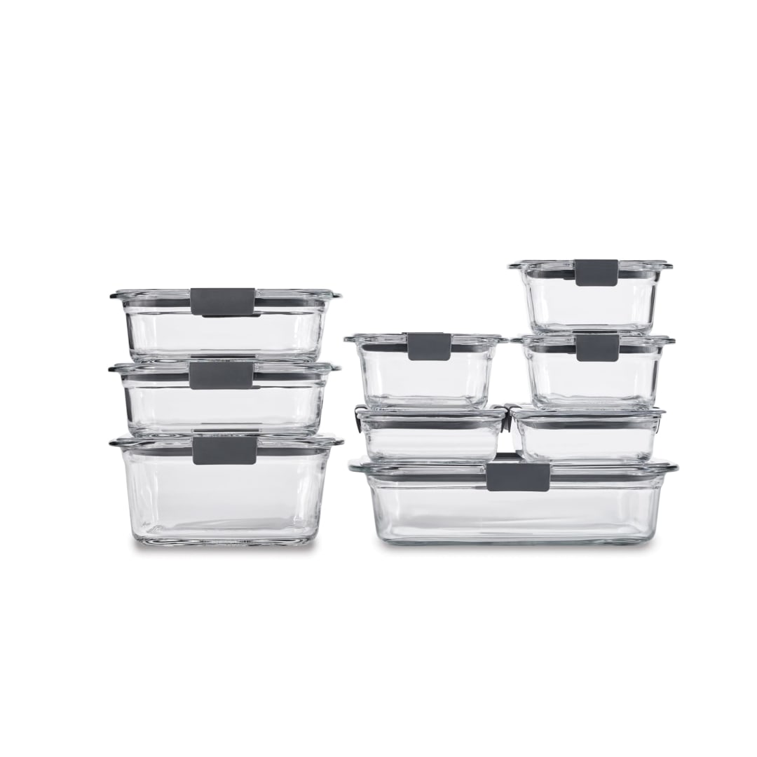Rubbermaid® Brilliance® Glass Food Storage Containers, Set of 9 Food Containers with Lids (18 Pieces Total), BPA Free and Leak Proof
