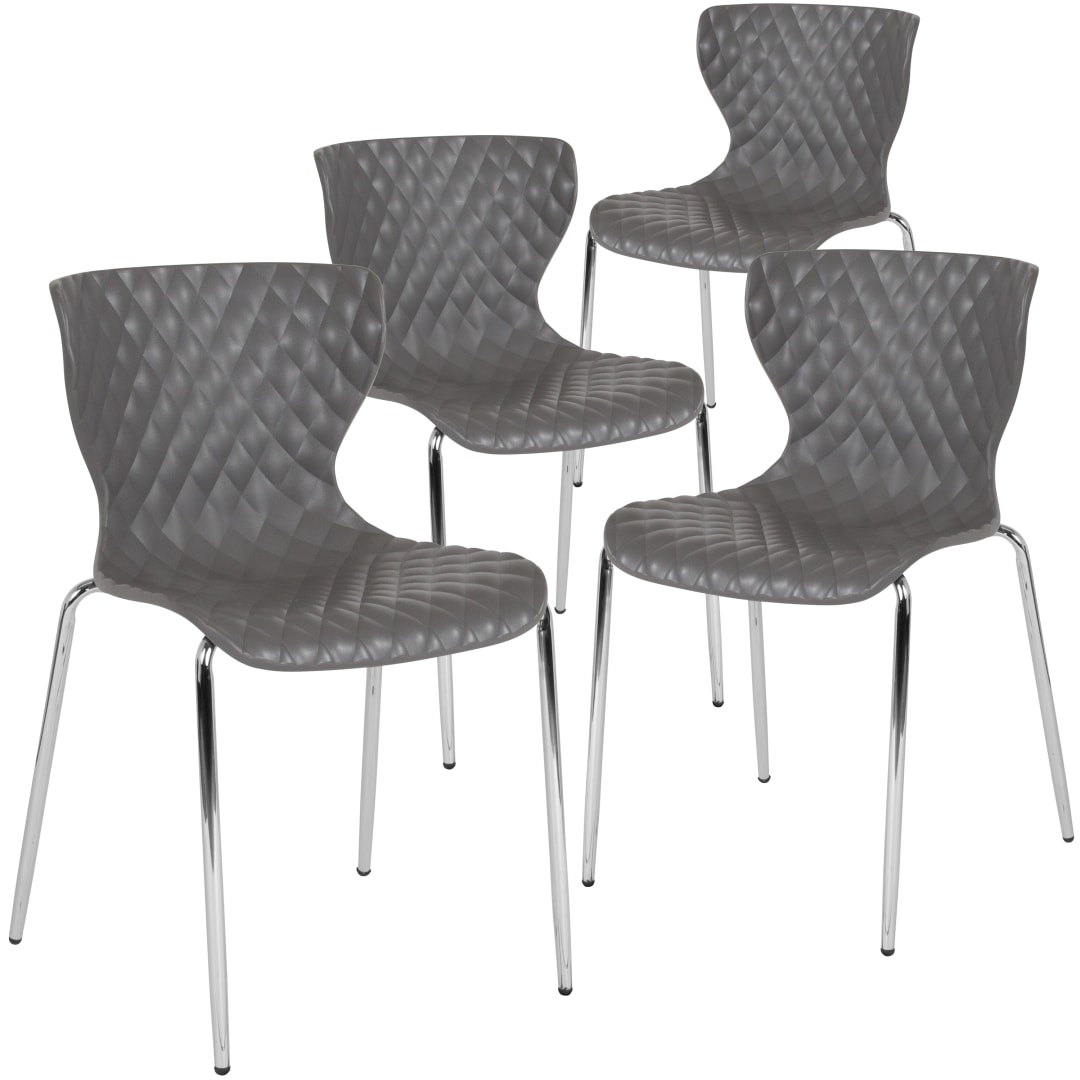 4 Pack Lowell Contemporary Design Gray Plastic Stack Chair