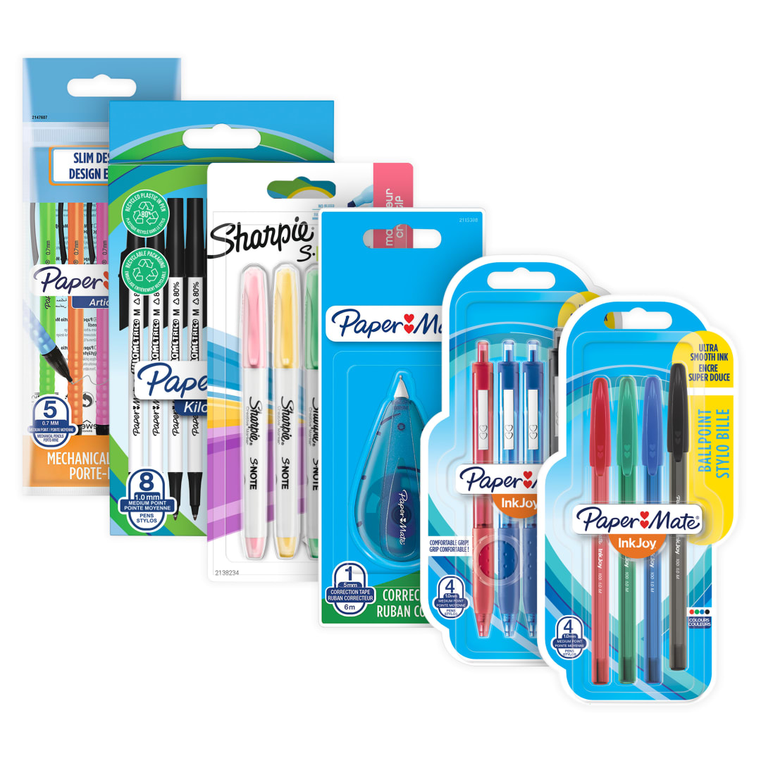 Paper Mate y Sharpie Juego de bolgrafos | Suministros de papelera | Bolgrafosresaltadoresportaminas y cinta correctora | Perfecto para la escuela y la oficina | 26 cuenta