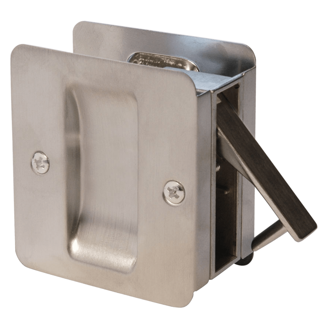 Square Pocket Door Lock - Hall/Closet in Satin Nickel