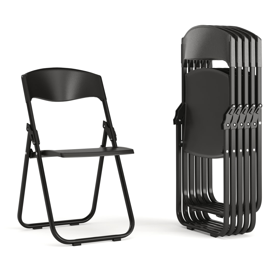 6 Pack HERCULES Series 500 lb. Capacity Heavy Duty Black Plastic Folding Chair with Built-in Ganging Brackets