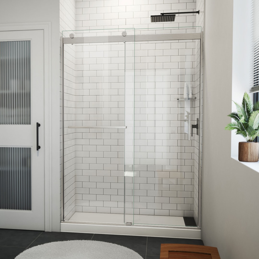 DreamLine Sapphire-V 50 - 54 inch W x 76 inch H Semi-Frameless Bypass Shower Door in Brushed Nickel