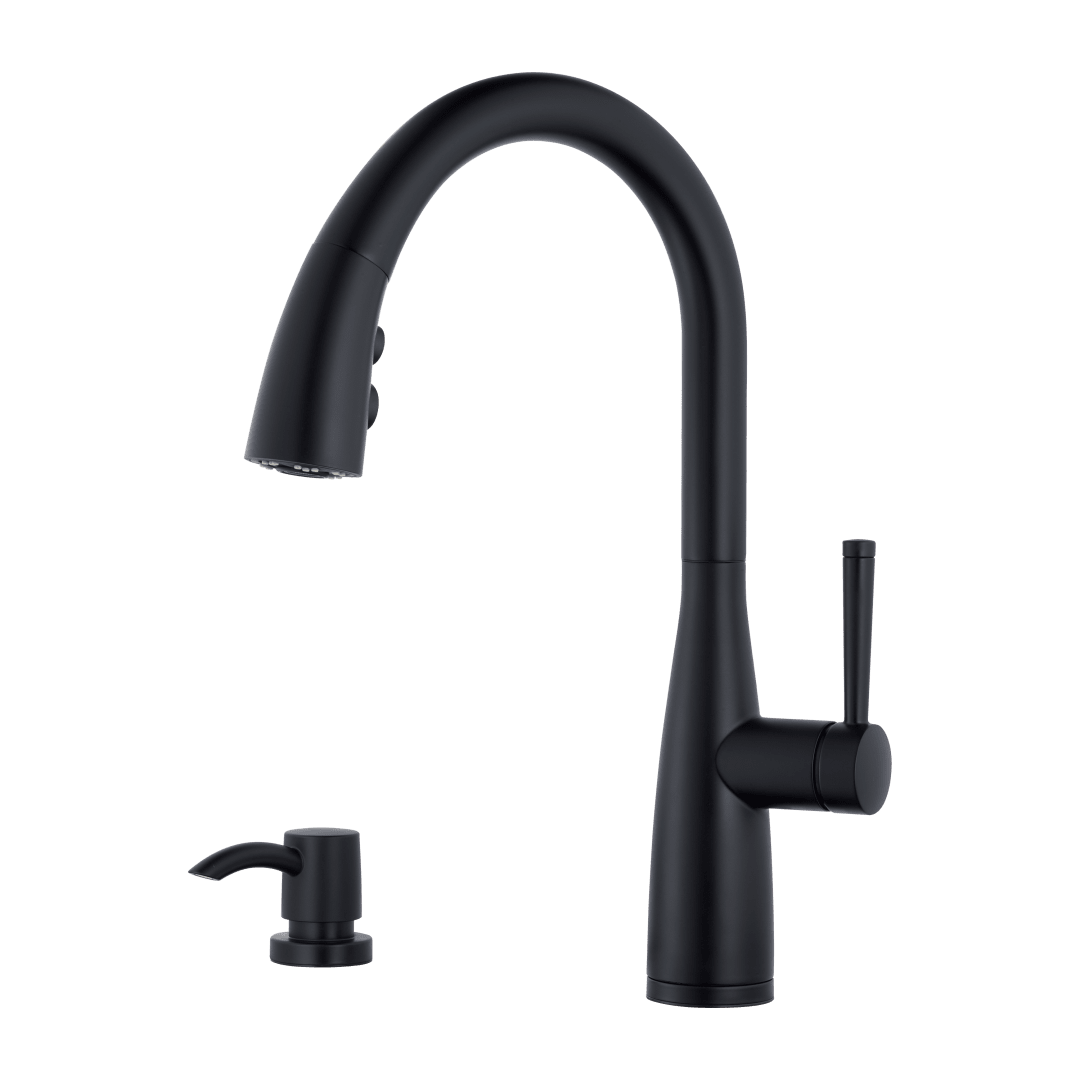 Raya 1-Handle Pull-Down Kitchen Faucet with Soap Dispenser in Black