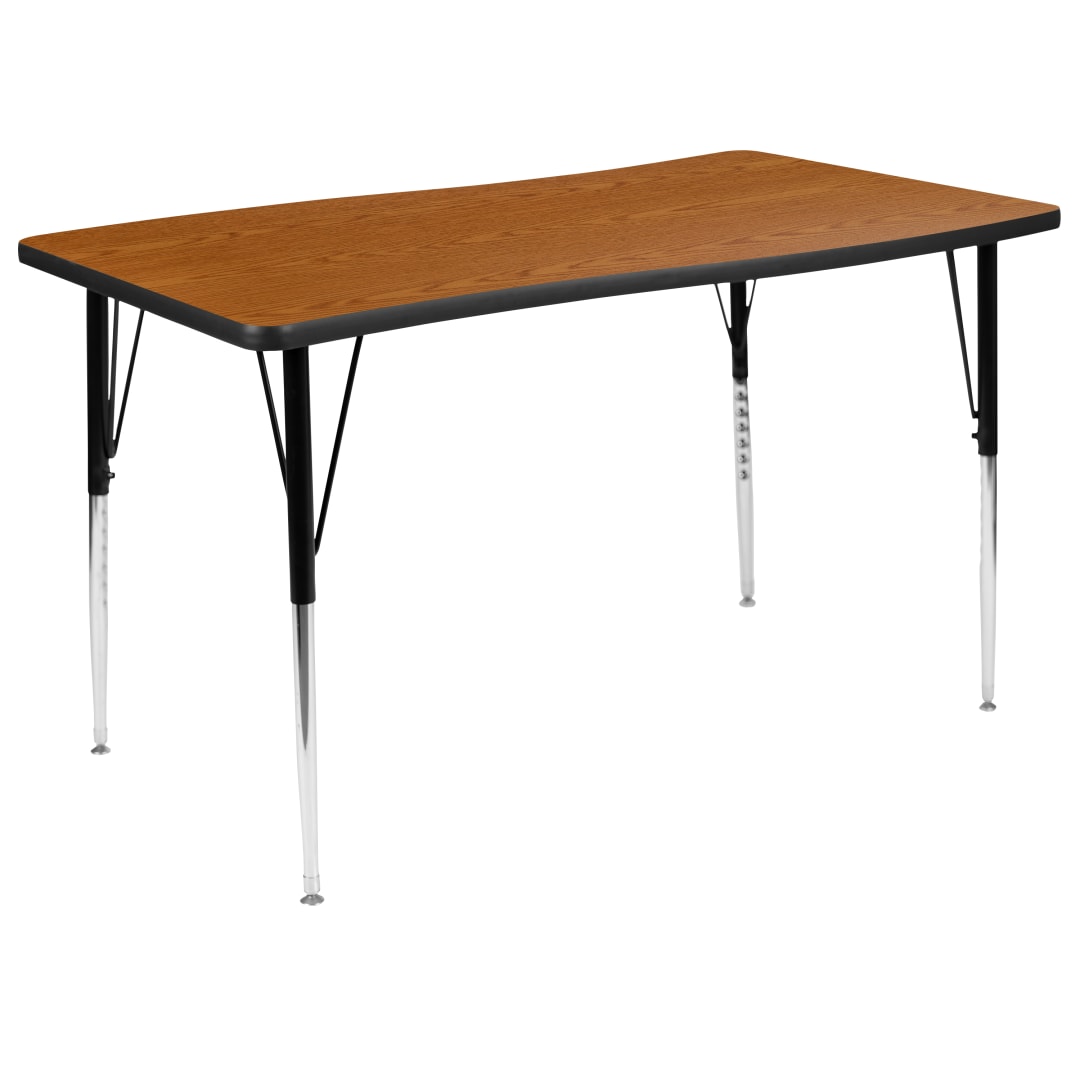 Wren 28"W x 47.5"L Rectangular Wave Flexible Collaborative Oak Finish Laminate Activity Table - Standard Height Adjust Legs