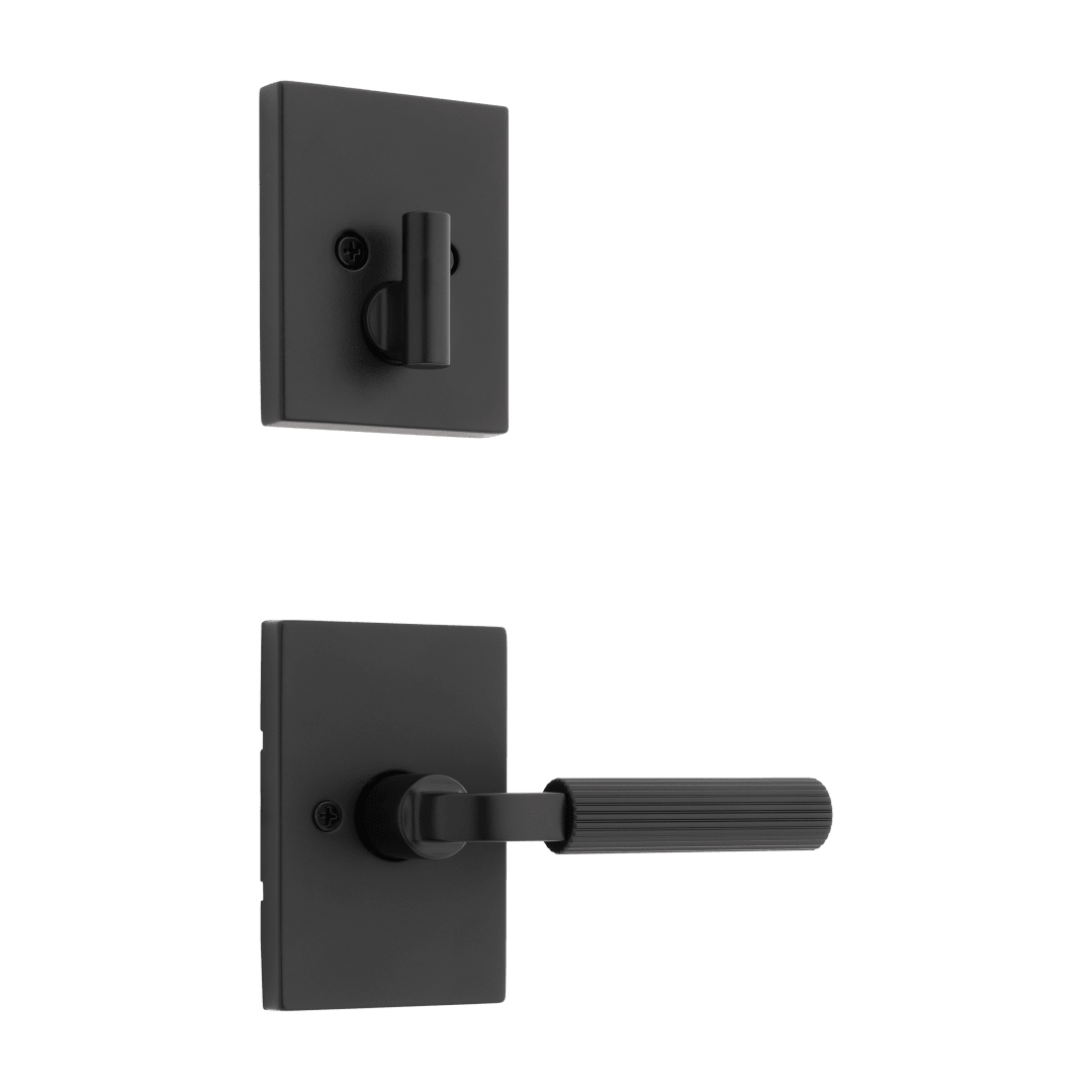 Mirada Reeded Single Cylinder Interior Pack Lever w/ Rectangular Rose in Matte Black