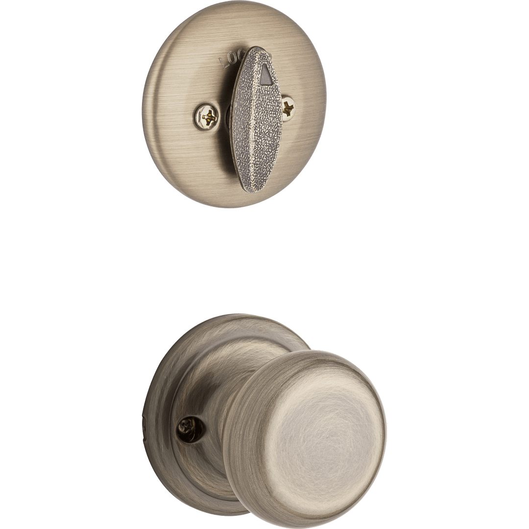 604 Single Cylinder Interior Pack w/Hancock Knob for Kwikset Series Handlesets in Antique Brass