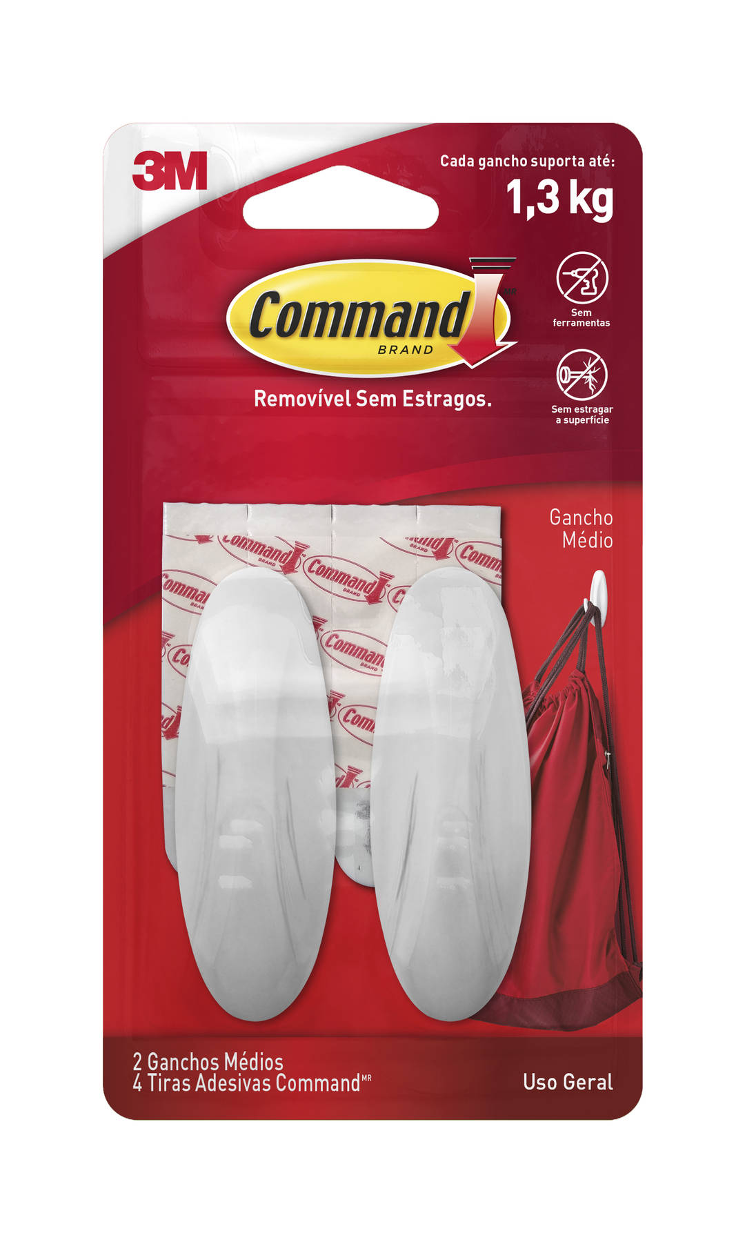 Gancho Adesivo Design 3M™ Command™, Branco, Médio, 2 Unidades
