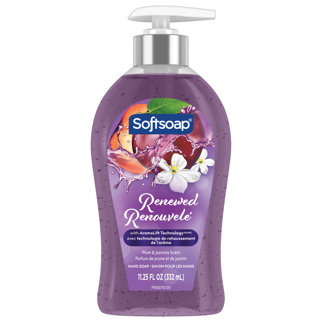 Softsoap Renewed Liquid Hand Soap, Paraben Free, pH Balanced, Plum and Jasmine Scent, 332 mL Pump Bottle