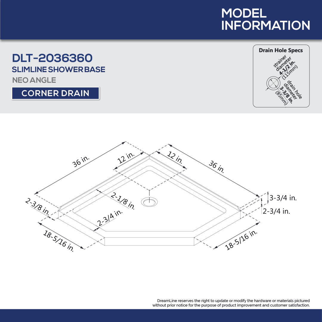 DreamLine SlimLine 36 inch D x 36 inch W x 2 3/4 inch H White Neo-Angle ...