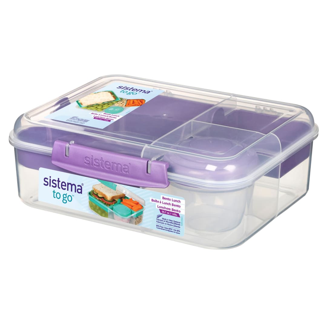 Sistema Bento Box TO GO | Lunch Box with Yoghurt/Fruit Pot | 1.65 L | BPA-Free | Misty Purple