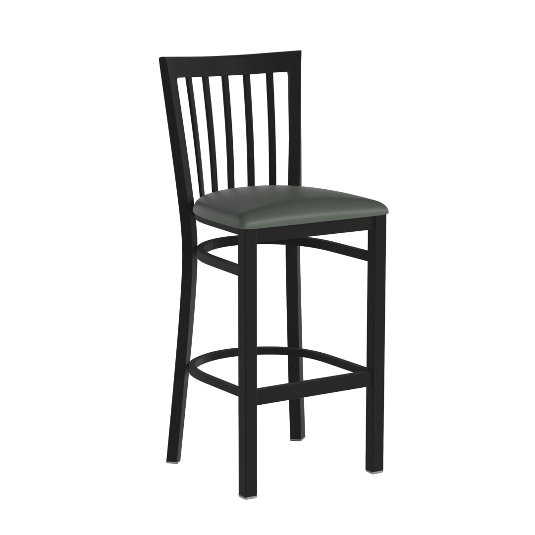 HERCULES Black School House Back Metal Restaurant Barstool - Green Vinyl Seat
