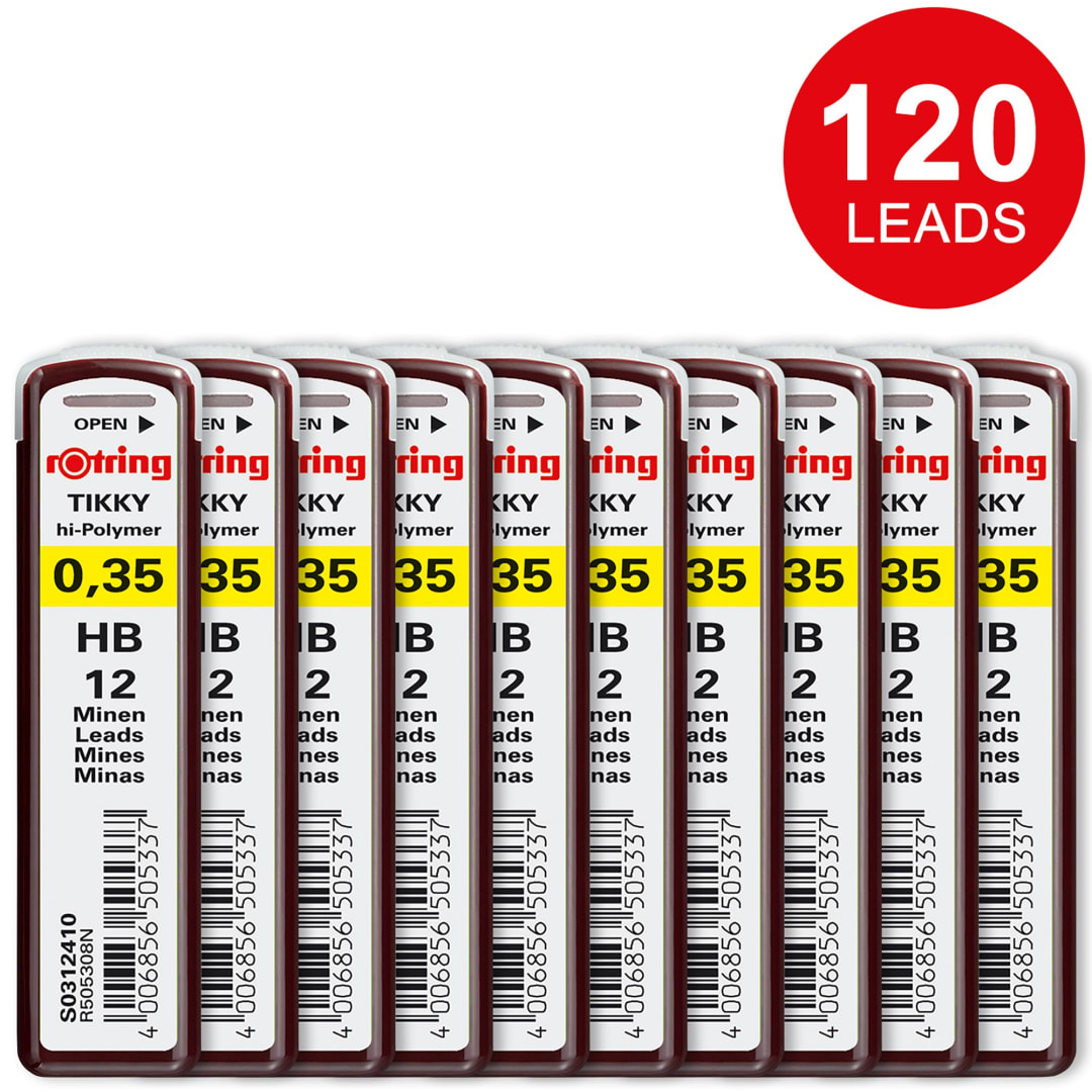 rOtring Tikky Mechanical Pencil Replacement Leads, HB, 0.35 mm, 12/Pk