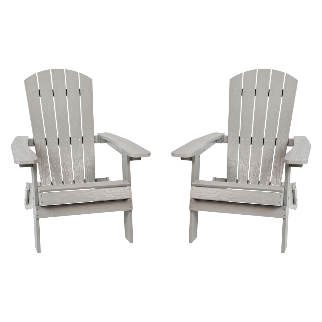 Set of 2 Charlestown All-Weather Poly Resin Folding Adirondack Chair in Gray
