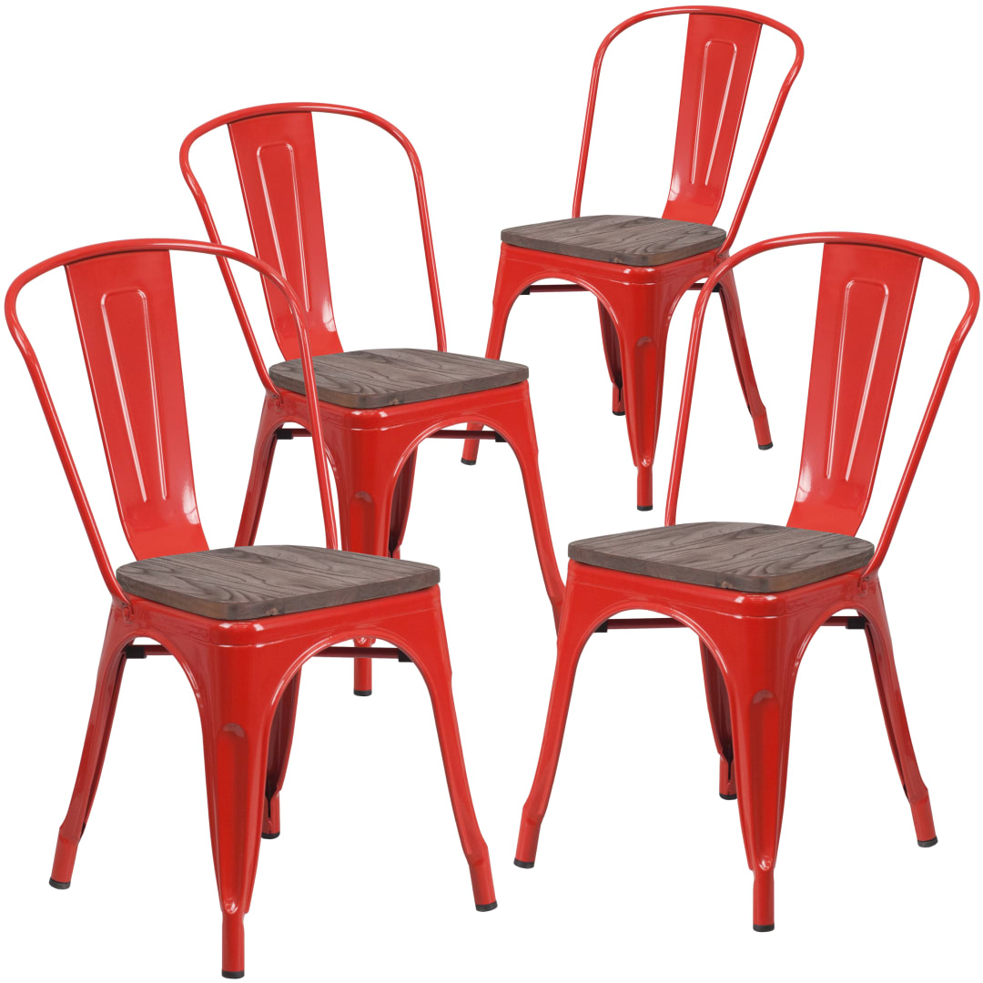 Luke 4 Pack Red Metal Stackable Chair with Wood Seat