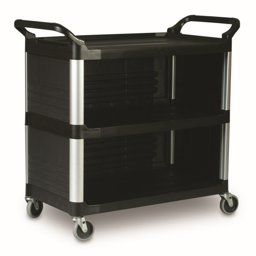 Service Cart with Lockable Doors and Sliding Drawer, Gray