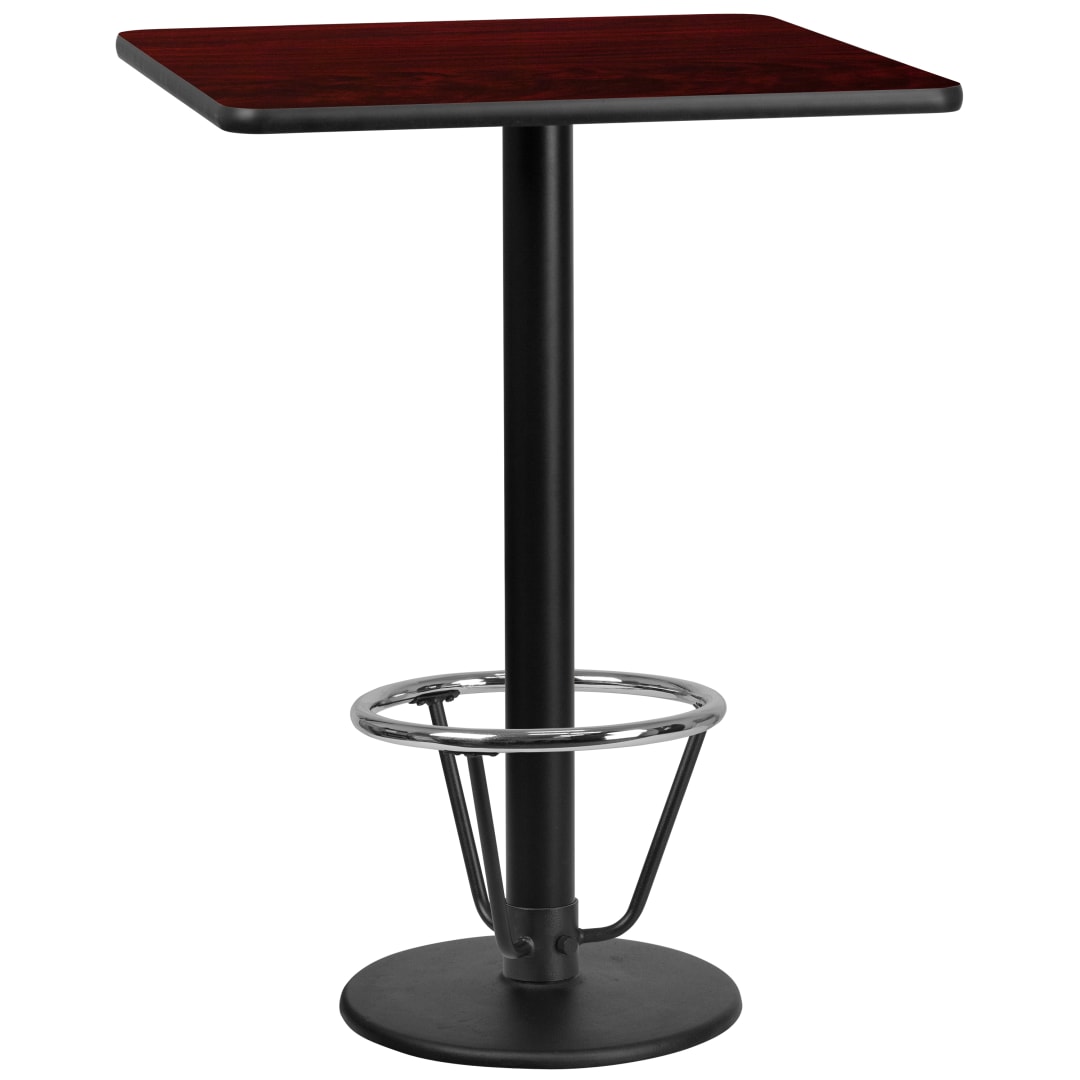 Stiles 30'' Square Mahogany Laminate Table Top with 18'' Round Bar Height Table Base and Foot Ring