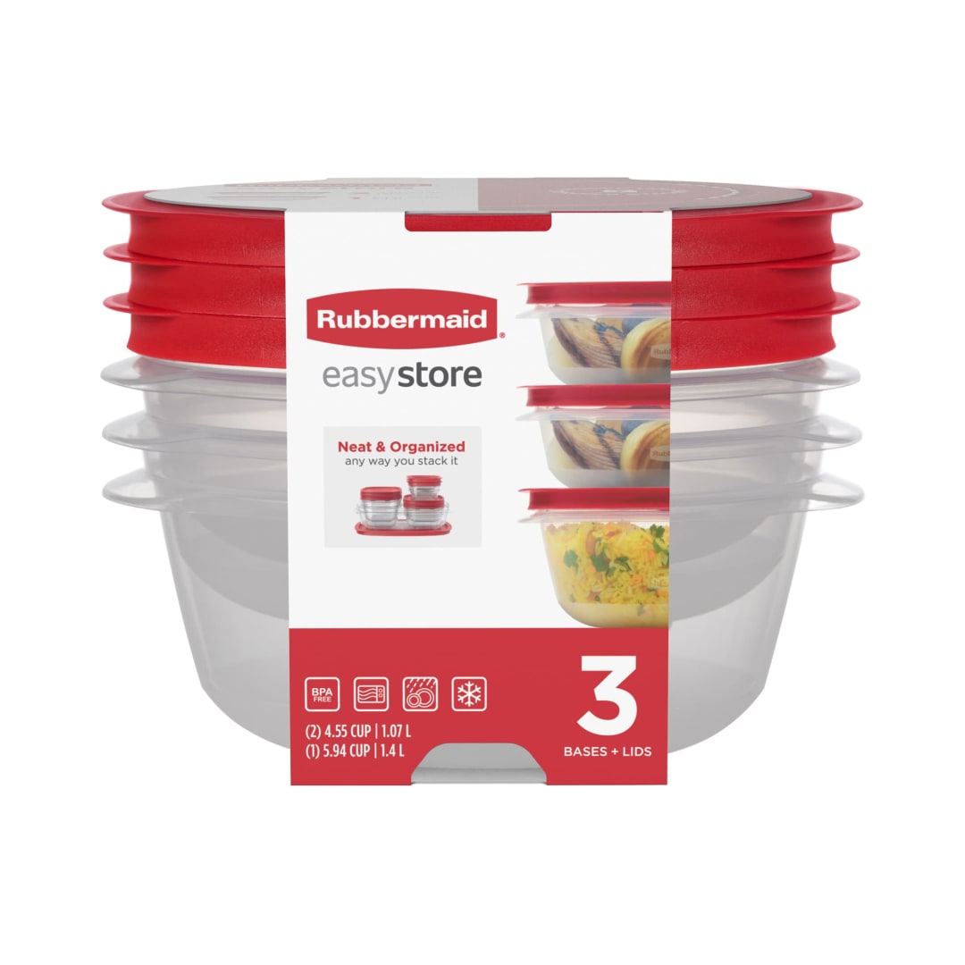 Rubbermaid 4.5-Cup (2) and 5.94-Cup EasyStore Round Containers, 3 Pack, Food Storage Containers, Food Storage Containers with Lids