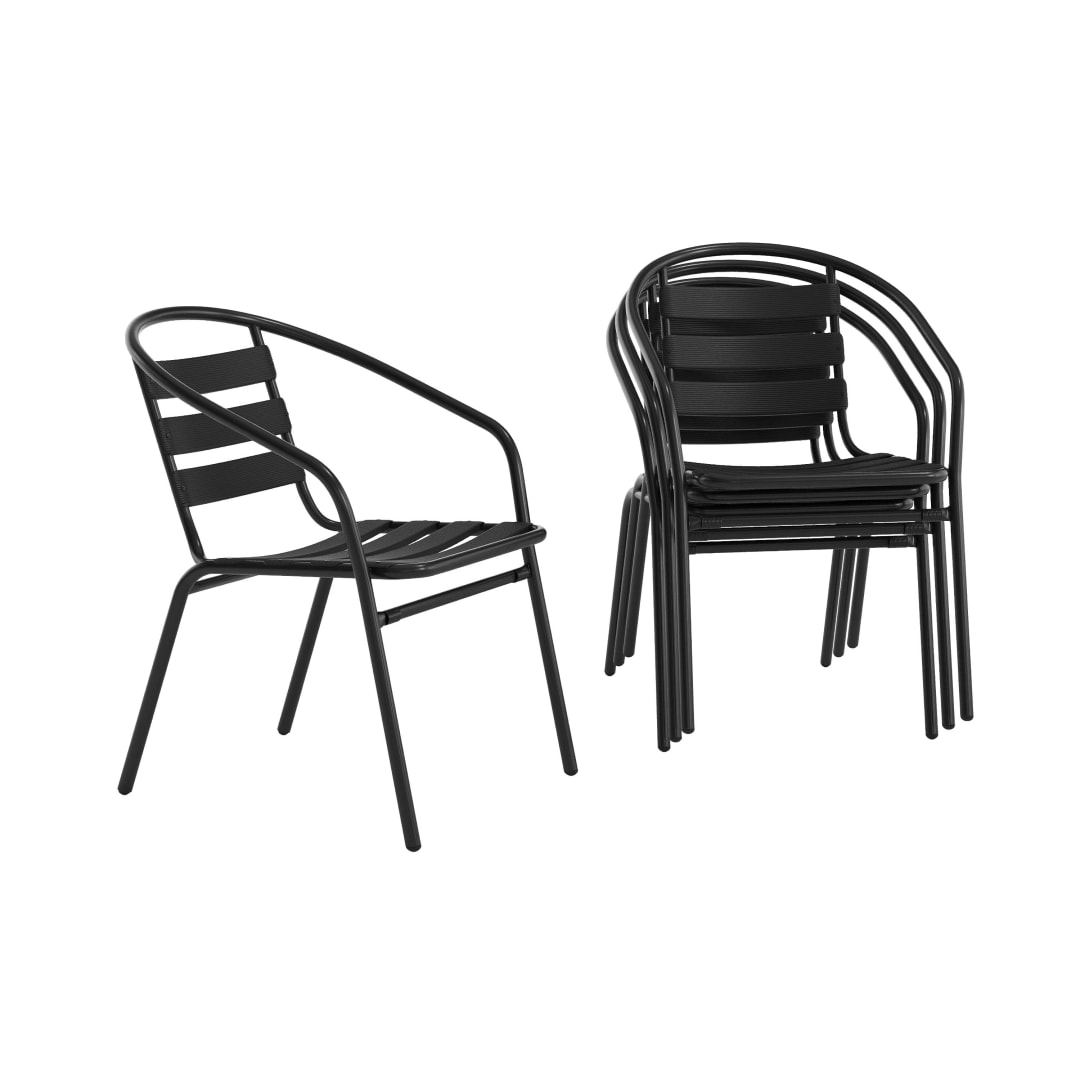 Lila 4 Pack Black Metal Restaurant Stack Chair with Aluminum Slats