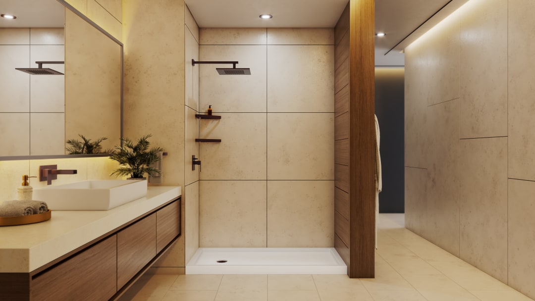 DreamLine SlimLine 32 inch D x 60 inch W x 2 3/4 inch H Single Threshold White Alcove Shower Base with 2 inch Oil Rubbed Bronze Left Round Drain