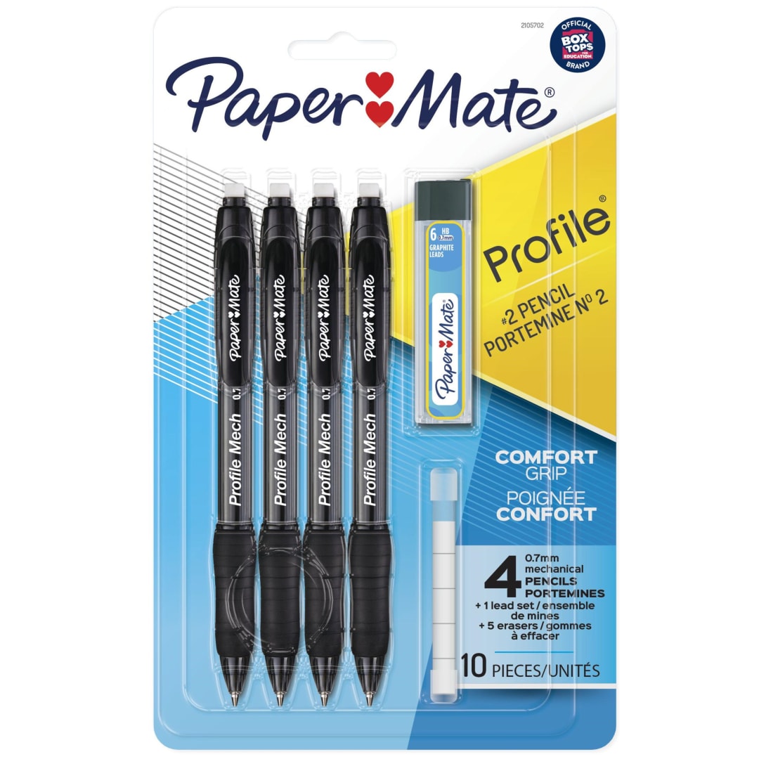 Paper Mate® Profile® Mech Mechanical Pencil Set, 0.7mm #2 Pencil Lead, Great for Home, School, Office Use, Includes Lead Refill and Eraser Refills, 4 Count