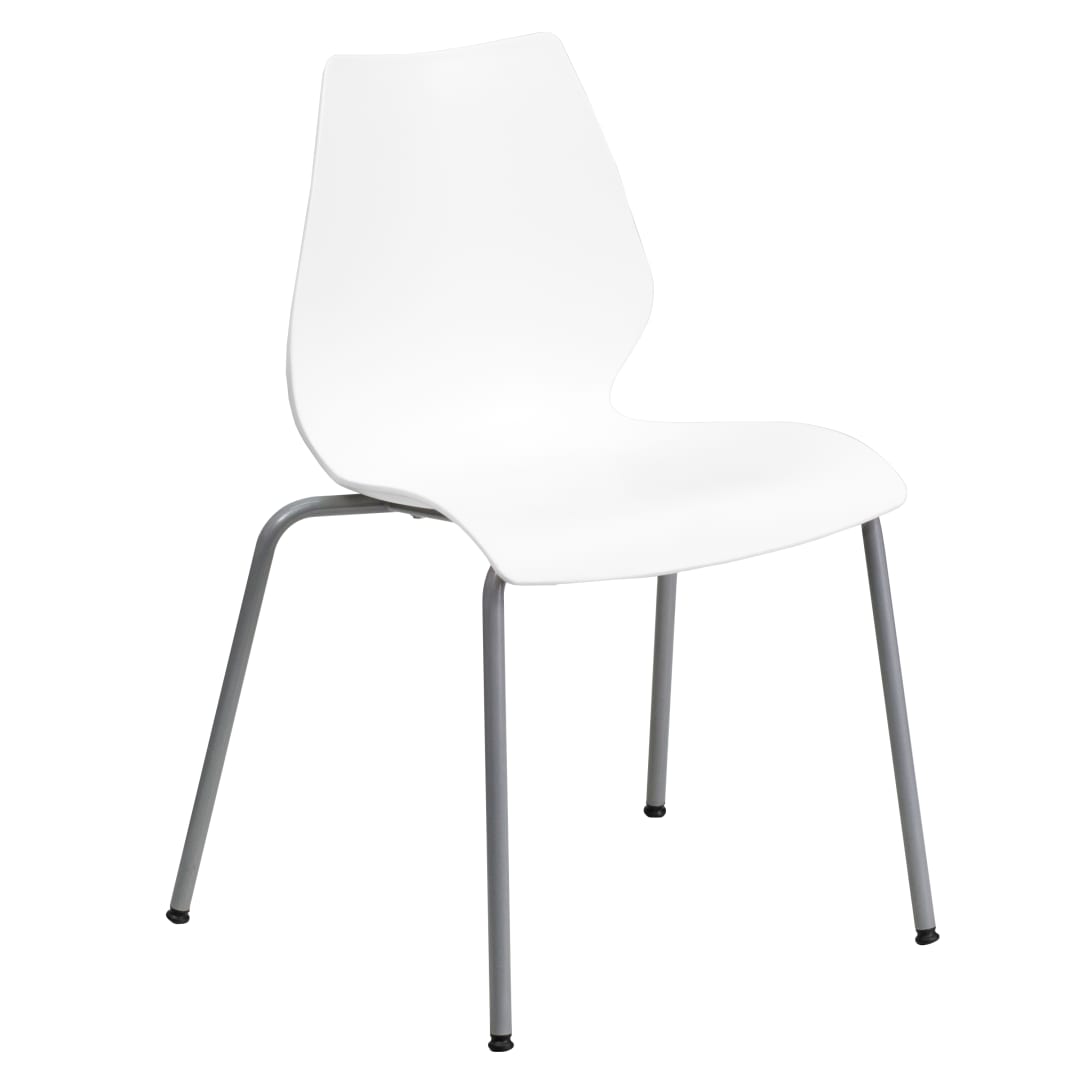 HERCULES Series 770 lb. Capacity White Stack Chair with Lumbar Support and Silver Frame