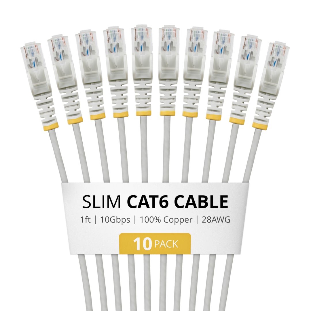 1 ft. CAT6 Ethernet Cable - Slim  28 AWG - LSZH-Gray-10pk