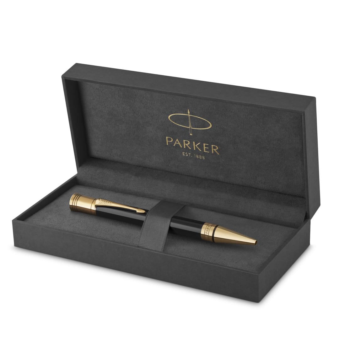 Parker Duofold Ballpoint Pen, Classic Black with Gold Trim, Medium Point Black Ink Refill