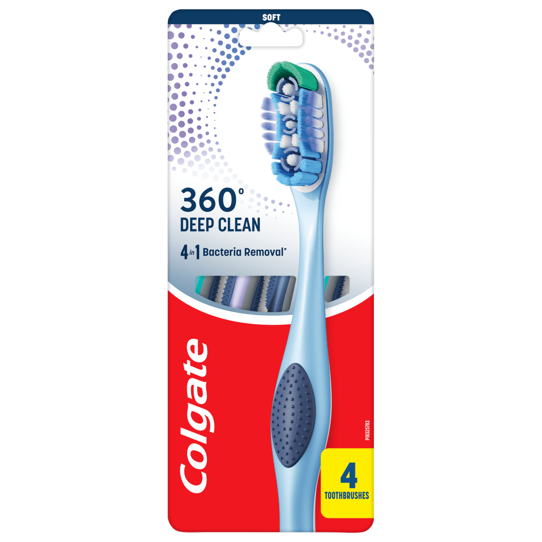 Colgate 360 Deep Clean Toothbrush Pack, Soft Adult Toothbrushes, 4 Pack