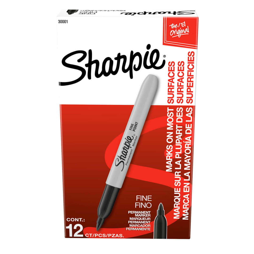 Sharpie Permanent Markers, Fine Point, Black, 12 Count