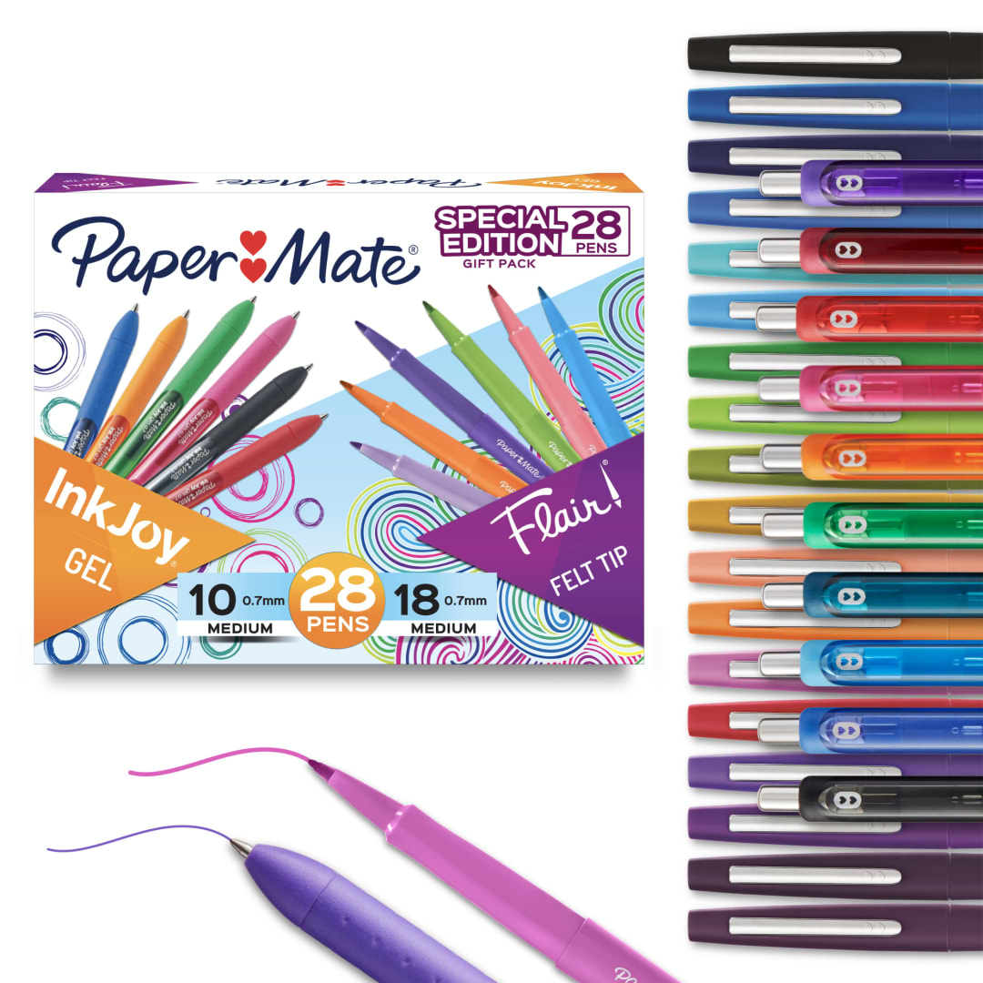 Paper Mate® Pens Gift Set, InkJoy® Retractable Gel Pens, Flair Felt Tip Pens, Assorted, 28 Count