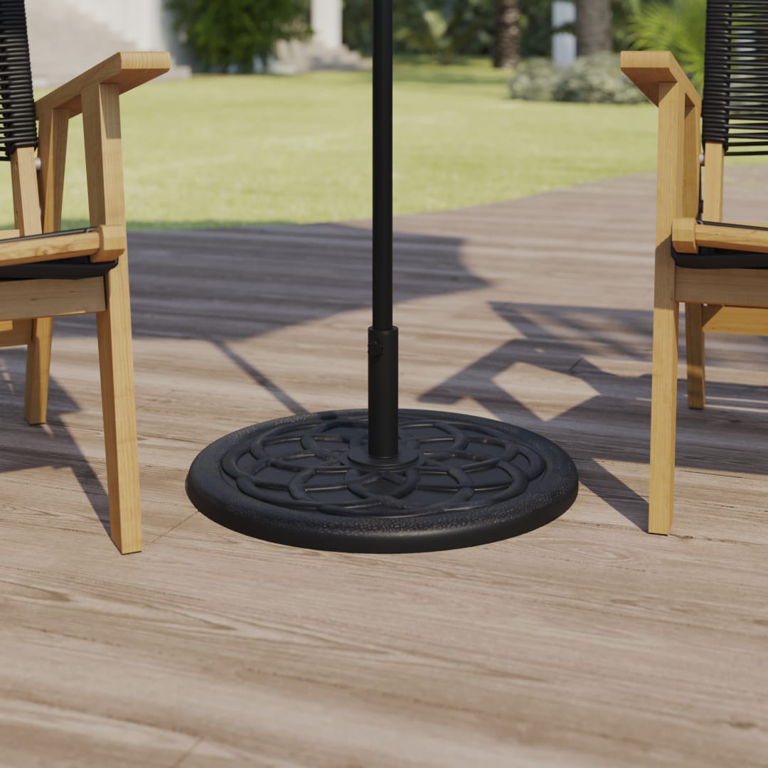 Kona Universal Bronze Cement Patio Umbrella Base with Weatherproof Plastic Polymer Coating - 19.25" Diameter