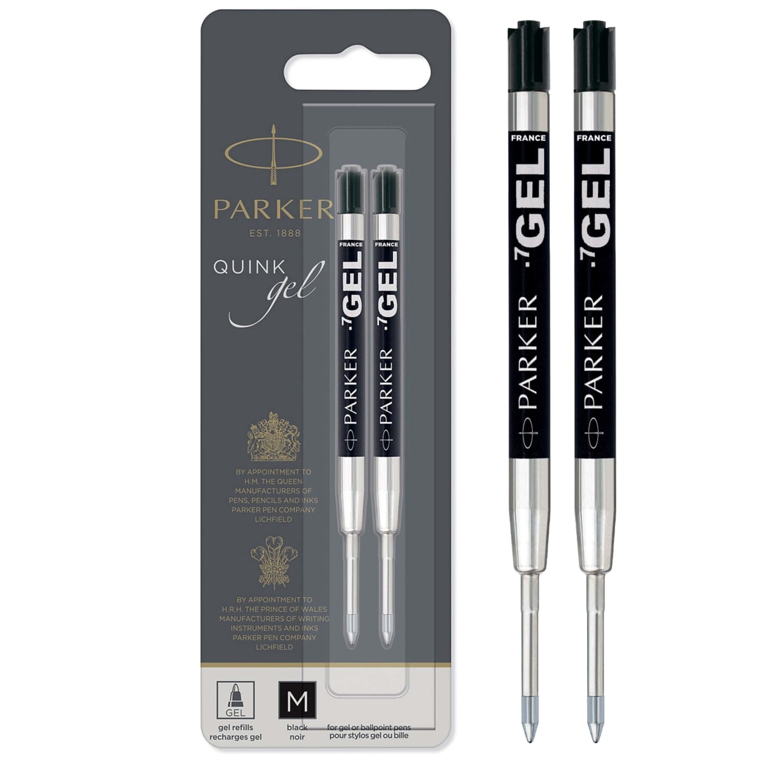 Parker Gel Pen Refills, Medium Tip (0.7mm), Black QUINK Ink, 2 Count