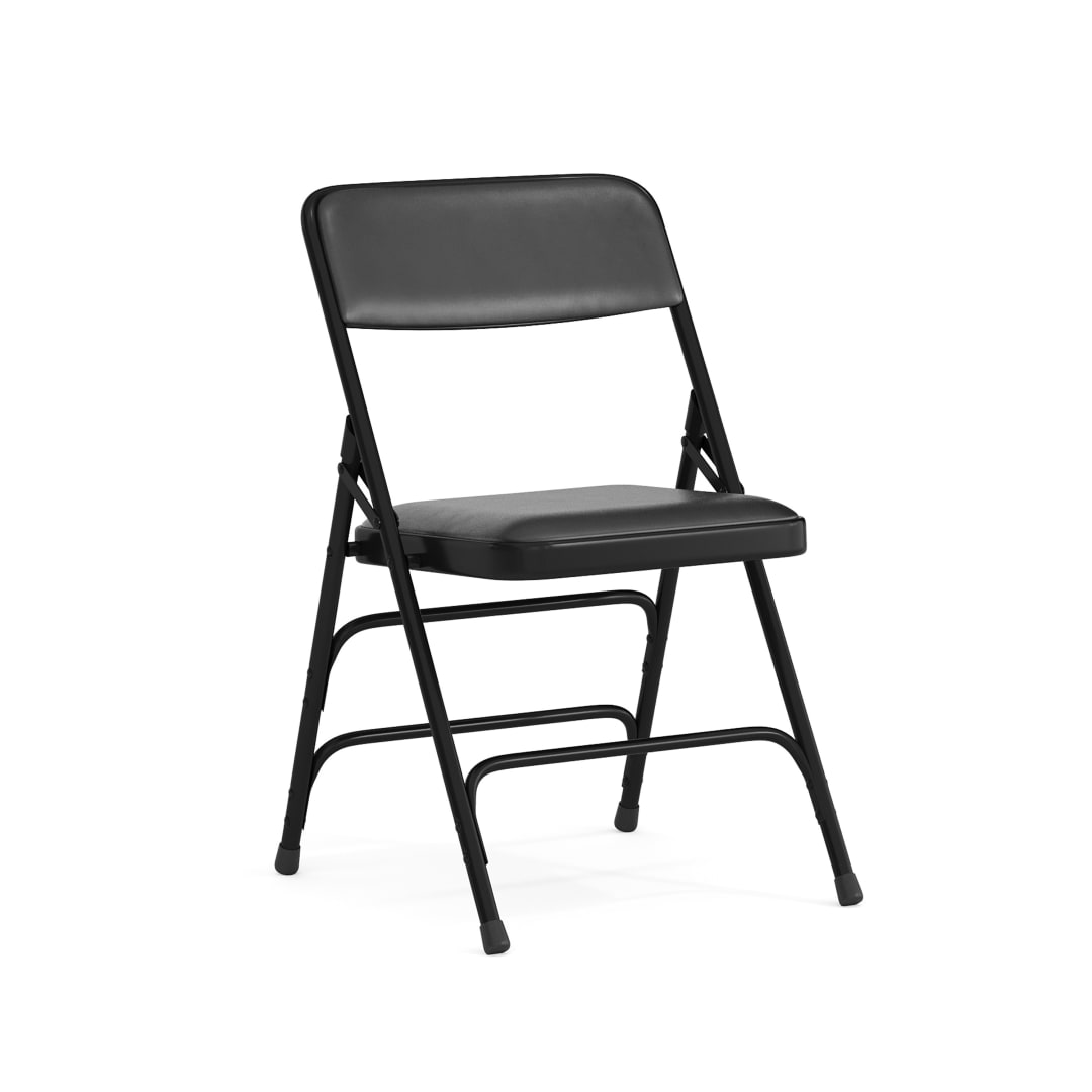 HERCULES Series Curved Triple Braced &amp; Double Hinged Black Vinyl Metal Folding Chair