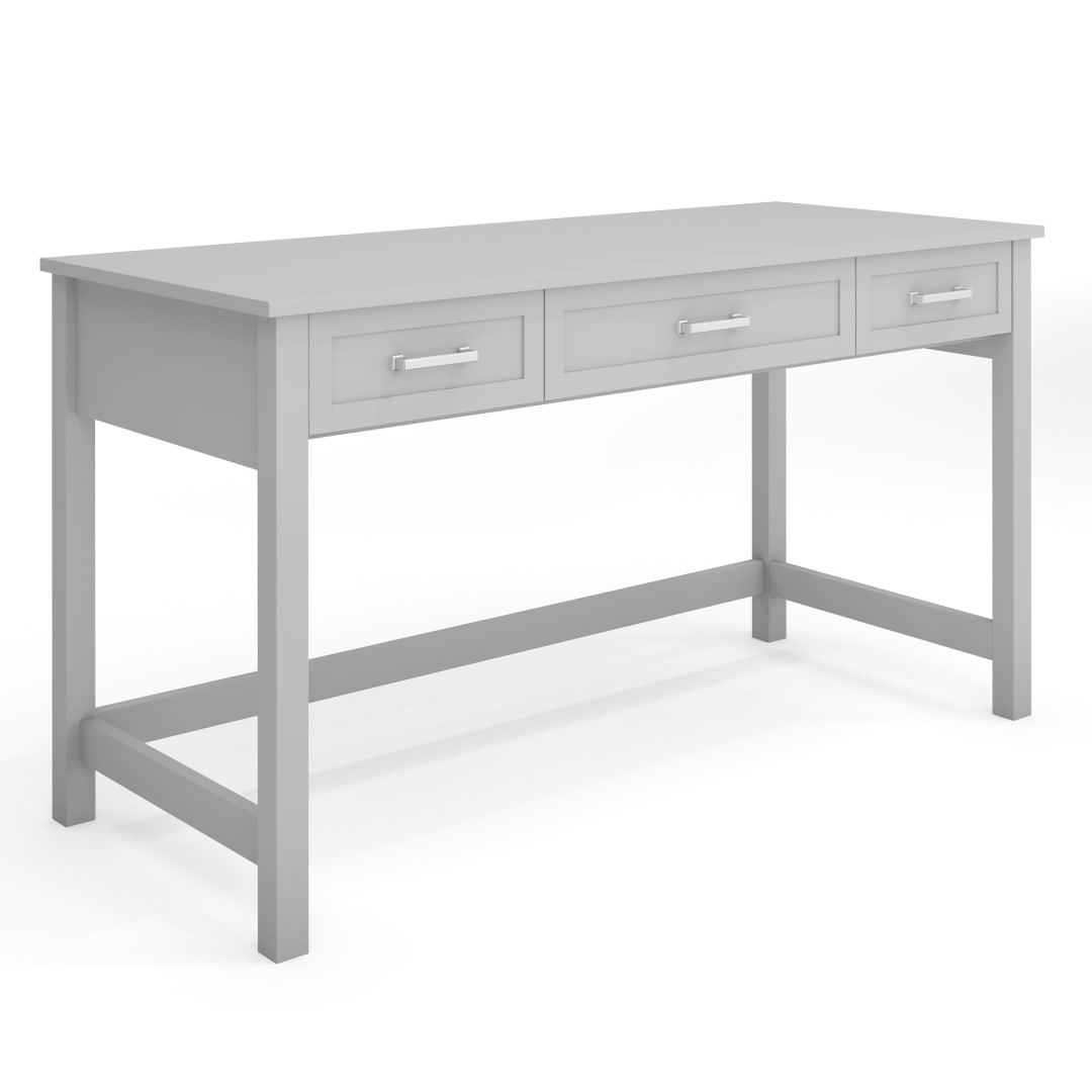 Hutton Shaker Style Home Office 3 Drawer Desk in Gray with Brushed Nickel Hardware