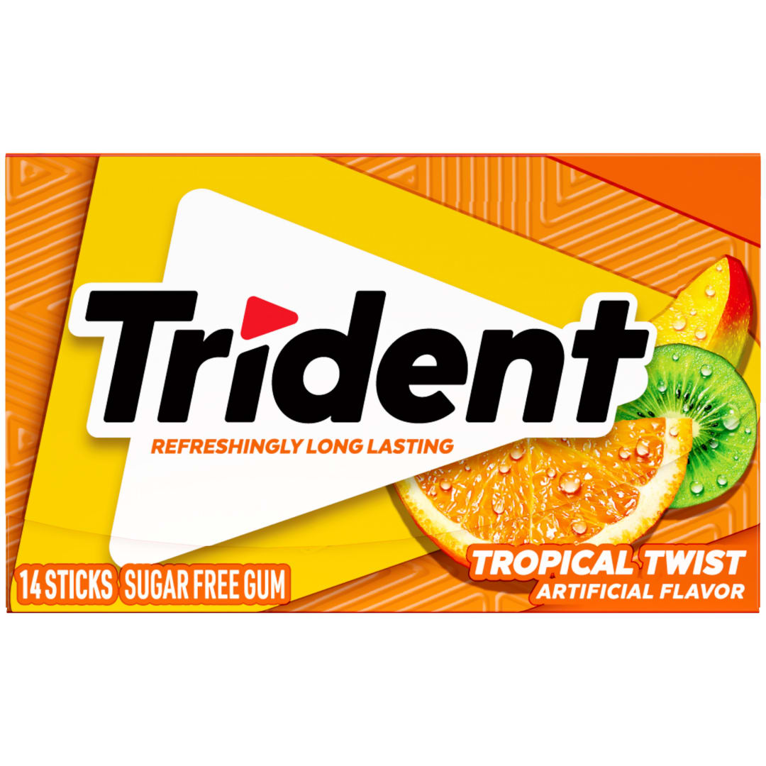 Trident Sugar Free Chewing Gum Tropical Twist 14 pc Single