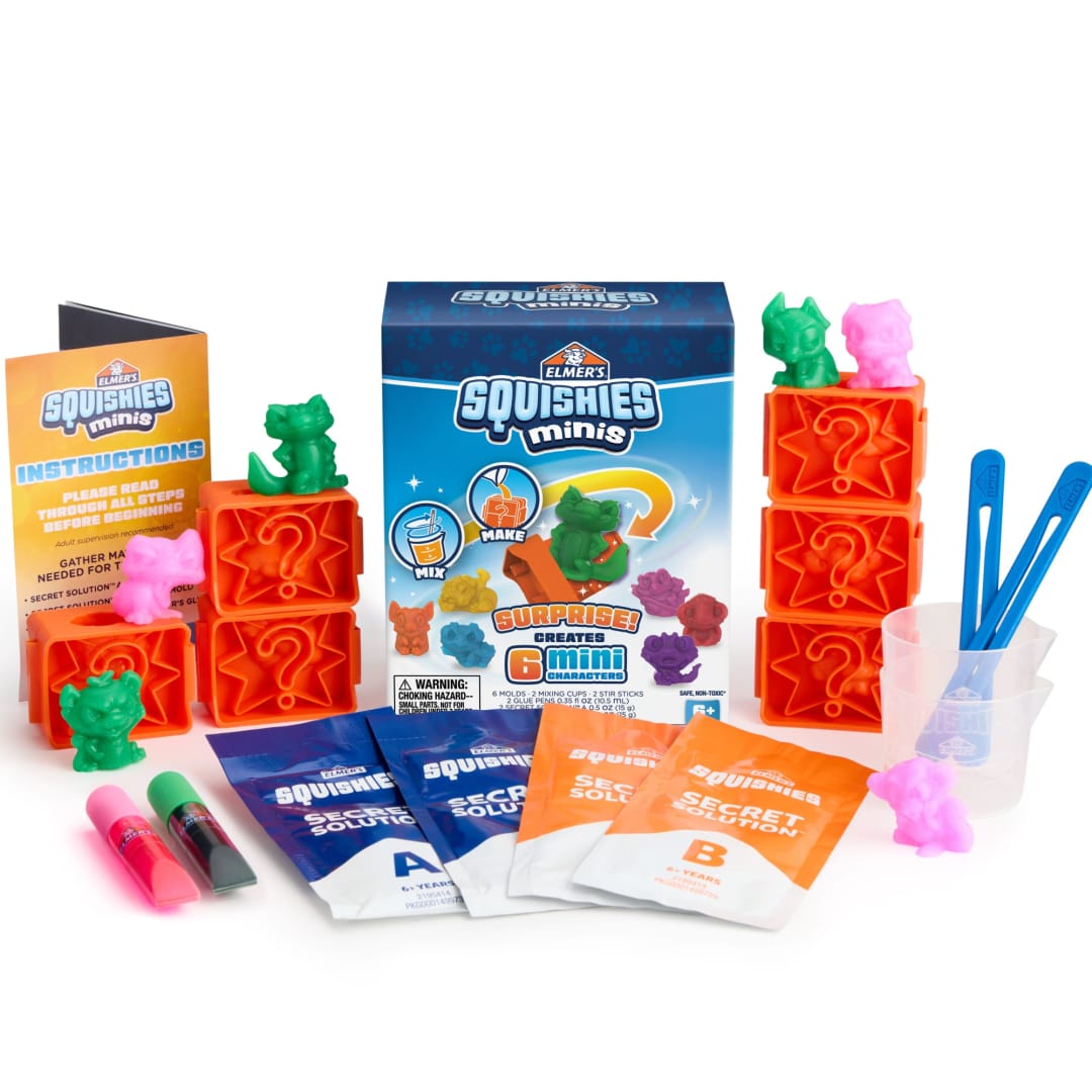 Elmer's Squishies Minis, DIY Miniature Squishy Toys, Arts and Crafts for Kids, Creates 6 Zoo Characters