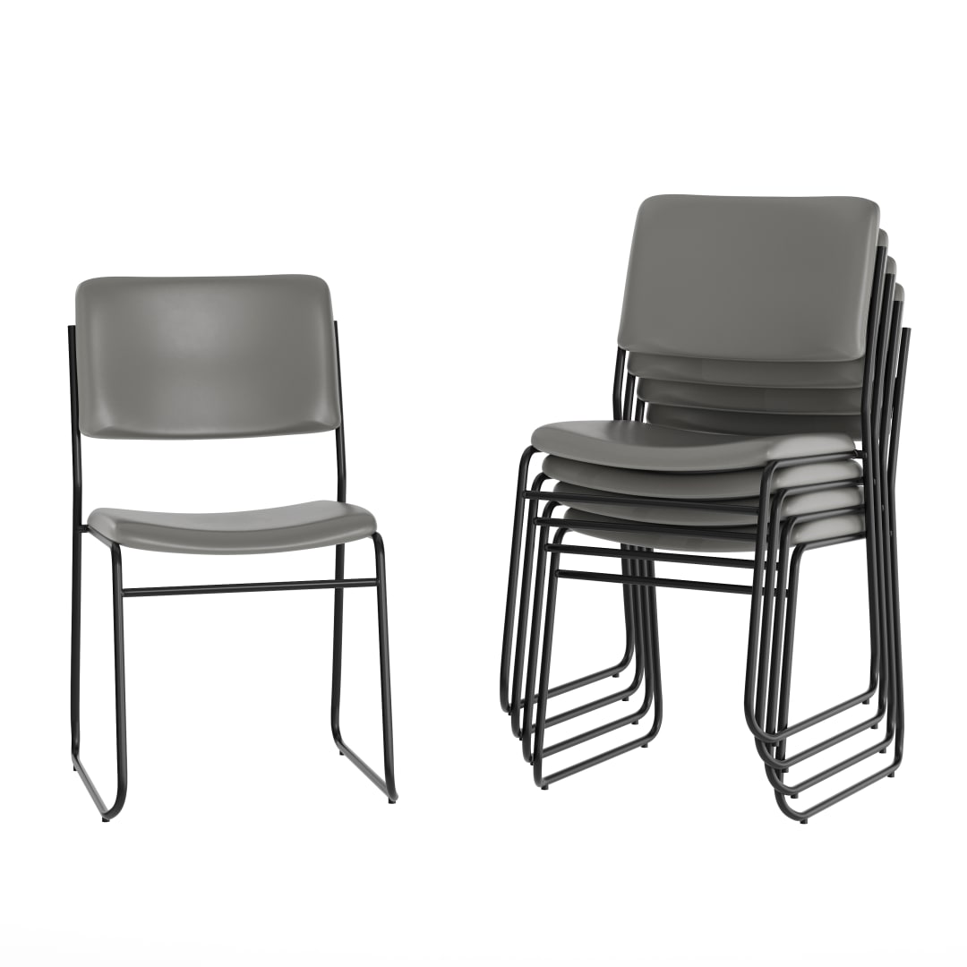 5 Pack HERCULES 500 lb. Capacity High Density Gray Vinyl Stacking Chair with Sled Base