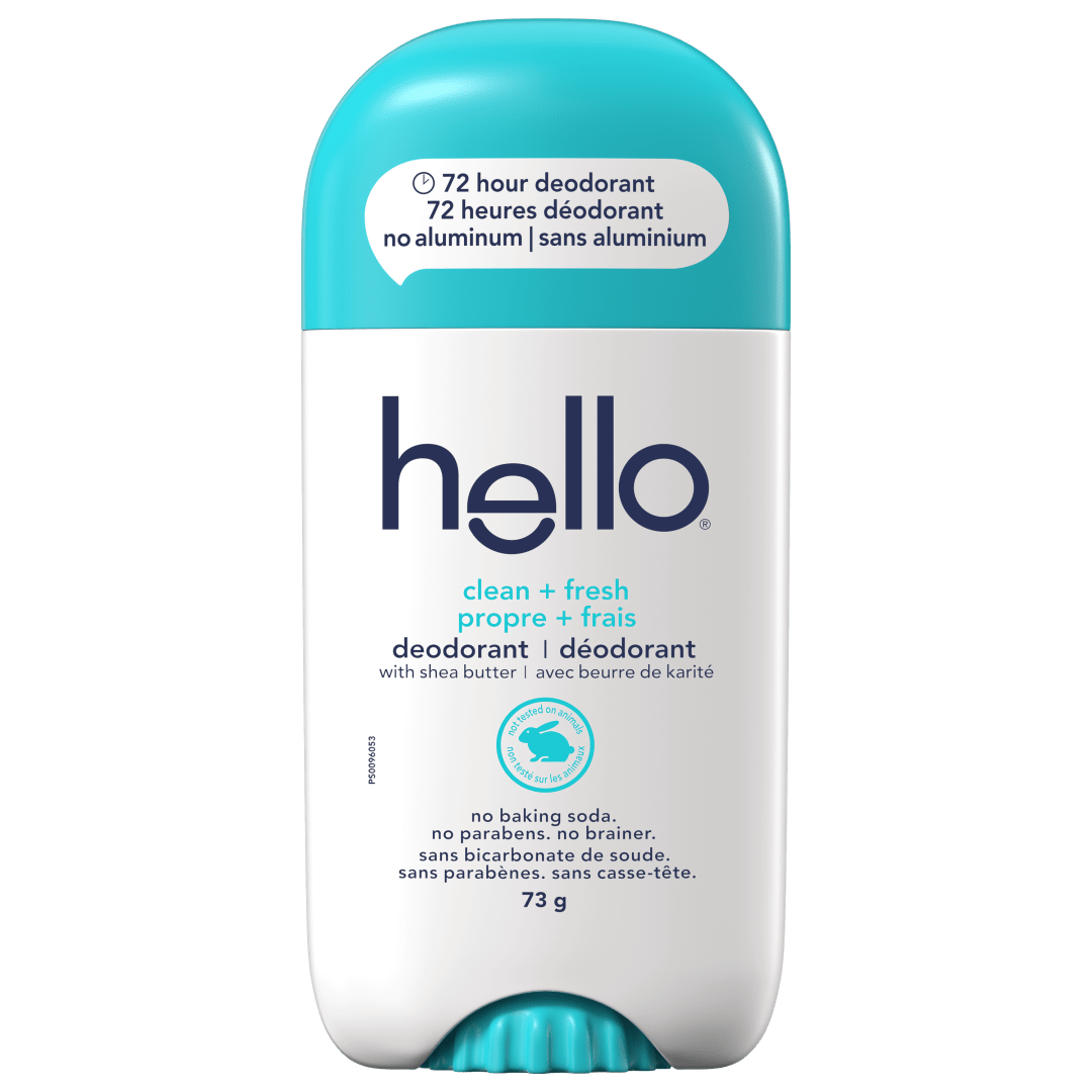 hello Clean + Fresh Aluminum Free Deodorant for Women and Men with Charcoal, 24-Hour Freshness, Baking Soda Free Deodorant, Dermatologically Tested, 73 g Deodorant Stick