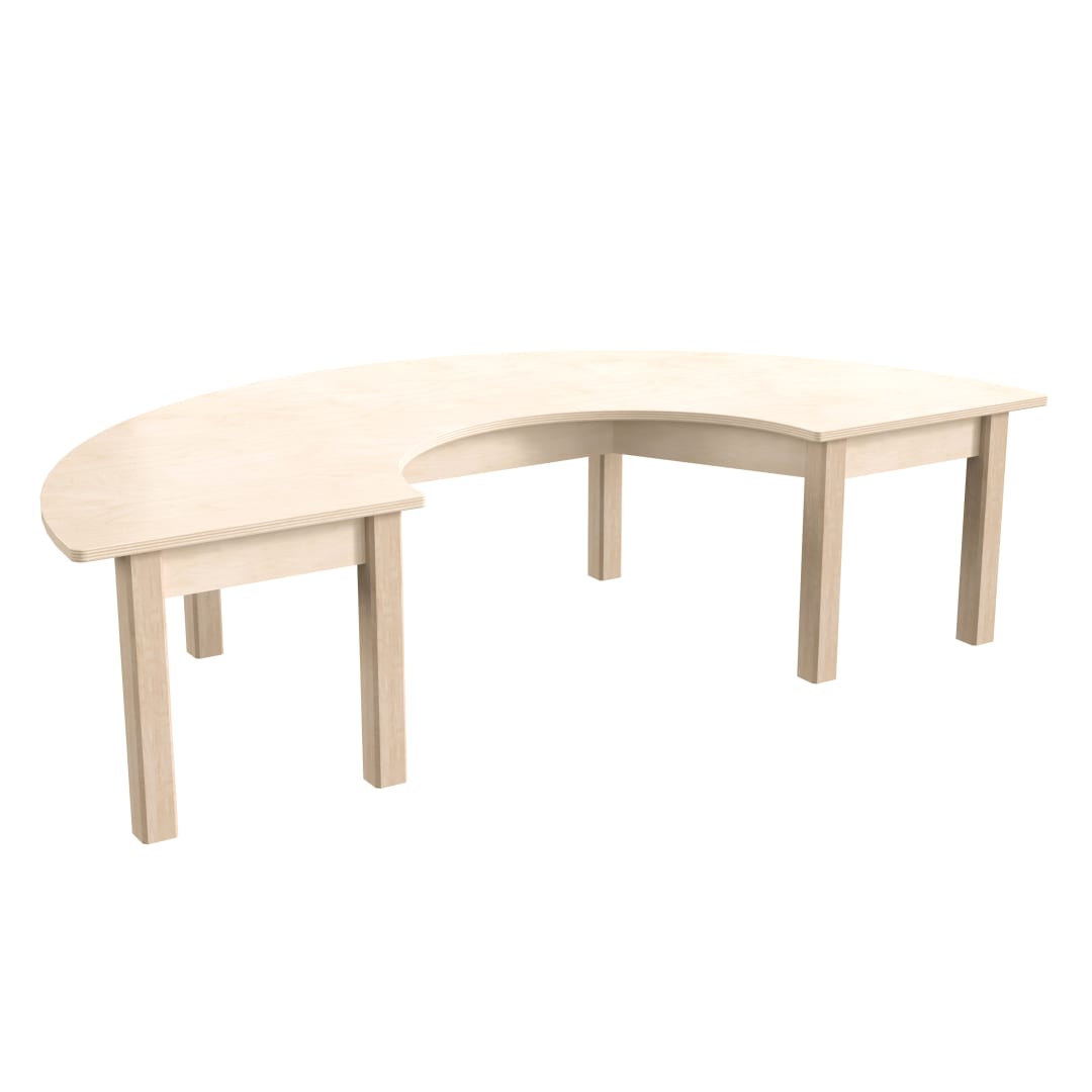 Bright Beginnings Commercial Grade Wooden Half Circle Preschool Classroom Activity Table, (29.5"W x 59"D x 14.5"H), Beech