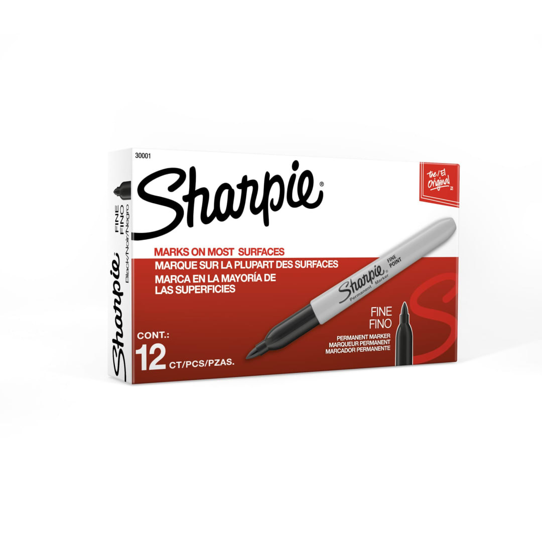Sharpie® Permanent Markers, Fine Point, Black, 12 Count